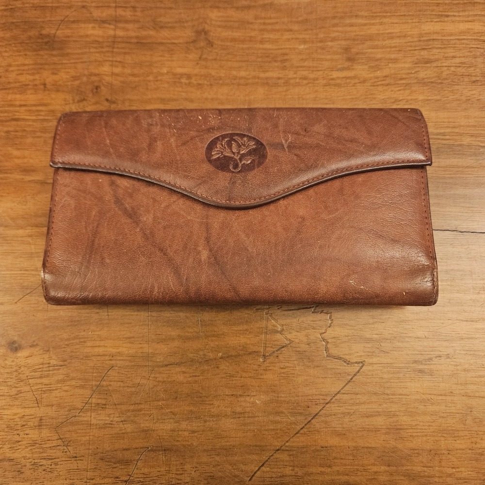 Buxton Brown Leather Heiress Checkbook Wallet Kiss Lock ID Credit Card